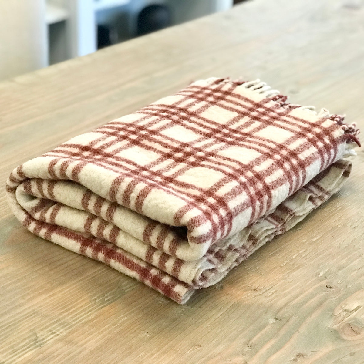 Plaid Wool Vintage Wool Blankets Vintage Red/Off-White Wool Throw