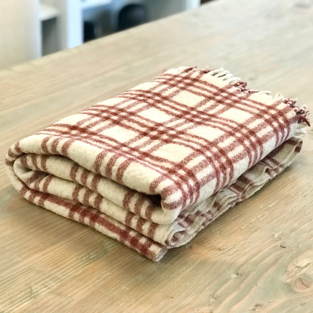 Vintage Red/Off-White Wool Throw