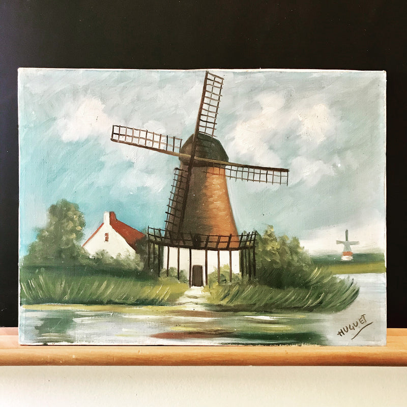 Vintage Dutch Windmill Painting