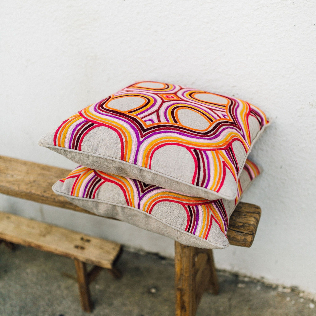 Linen Geometric Embroidered Pillow